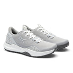 Pair of KURU DRIVE Golf Unisex Golf Shoe in Dove Gray-Bright White, angled view.