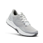 Angled profile view of the KURU DRIVE Golf Unisex Golf Shoe in Dove Gray-Bright White.