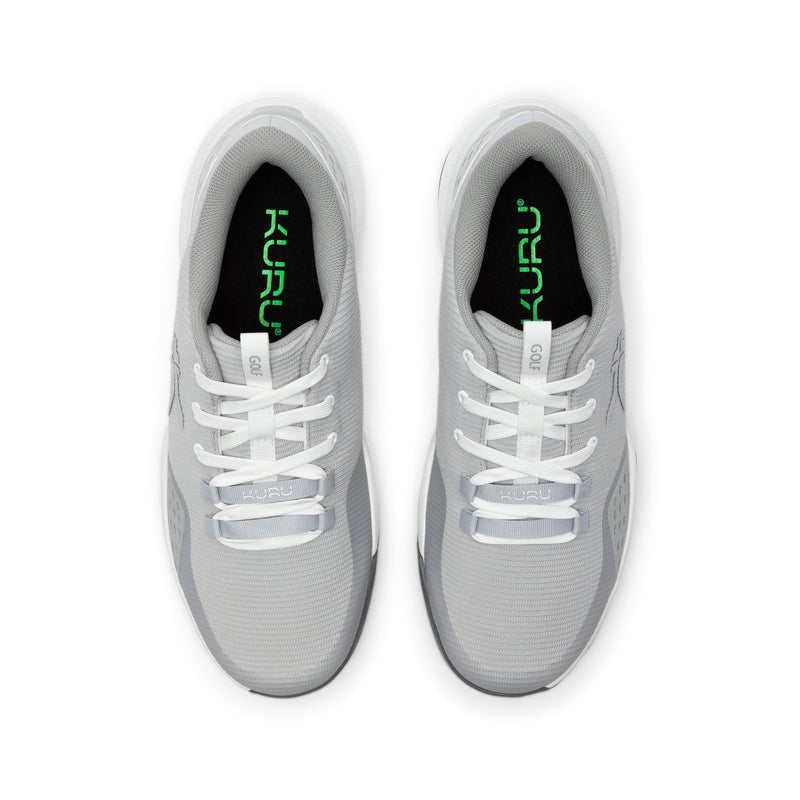 Top-down view of the KURU DRIVE Golf Unisex Golf Shoe in Dove Gray-Bright White.