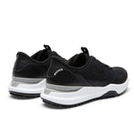 Close-up of the heel cup on the KURU DRIVE Golf Unisex Golf Shoe in Jet Black-Bright White.
