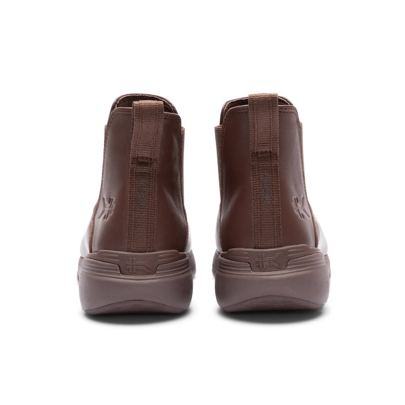 Back heel view of the KURU FLEX Astra Women's Sneaker in Deepchestnutbrown.