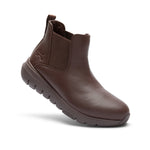 Angled profile view of the KURU FLEX Astra Women's Sneaker in Deepchestnutbrown.