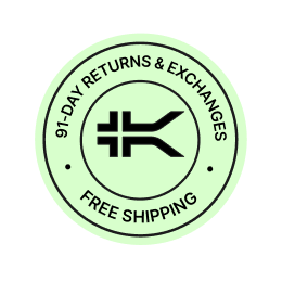 KURU badge showing 91-day returns and exchanges plus free shipping guarantee.