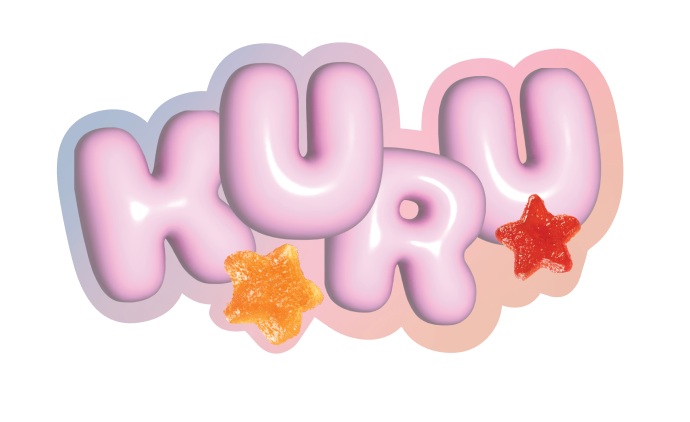 KURU Gummy Sweet Relief collection logo with candy star accents.