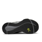 Outsole view of the KURU KOVA Composite Toe Unisex Work Sneaker in Jet Black-Smoke Gray, showing the KURUSOLE tread.