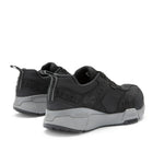 Close-up of the heel cup on the KURU KOVA Composite Toe Unisex Work Sneaker in Jet Black-Smoke Gray.