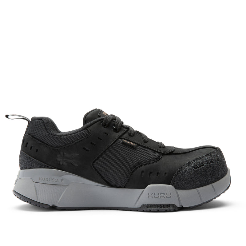 KURU KOVA Composite Toe Unisex Work Sneaker in Jet Black-Smoke Gray.