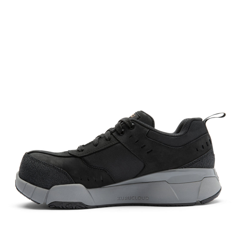 Inner side view of the KURU KOVA Composite Toe Unisex Work Sneaker in Jet Black-Smoke Gray.