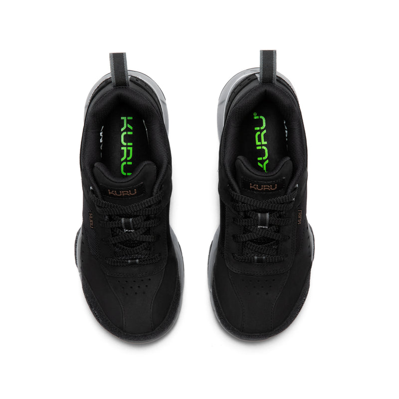 Top-down view of the KURU KOVA Composite Toe Unisex Work Sneaker in Jet Black-Smoke Gray.