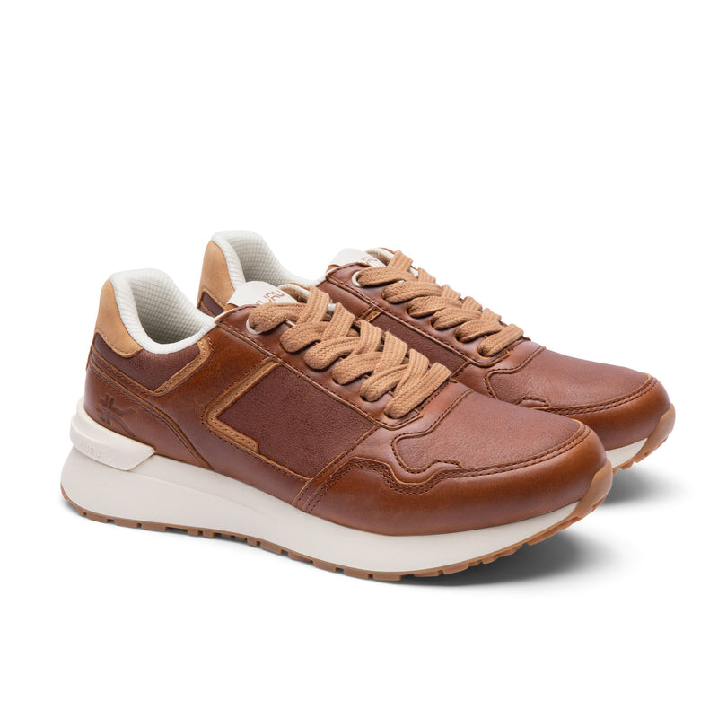 Pair of the KURU APOGEE Luxe Unisex Leather Sneakers in Cognac Brown-Gum.