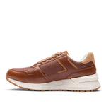 KURU APOGEE Luxe Unisex Leather Sneaker in Cognac Brown-Gum, inner side profile.