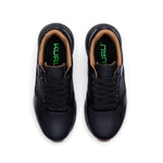 KURU APOGEE Luxe Unisex Leather Sneaker in Jet Black-Gum, top-down view.