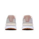 Rear view of the heel and KuruSole on the KURU APOGEE Luxe Unisex Leather Sneaker in Taupe Gray.