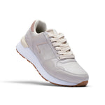 Side profile of the KURU APOGEE Luxe Unisex Leather Sneaker in Taupe Gray-Gum.