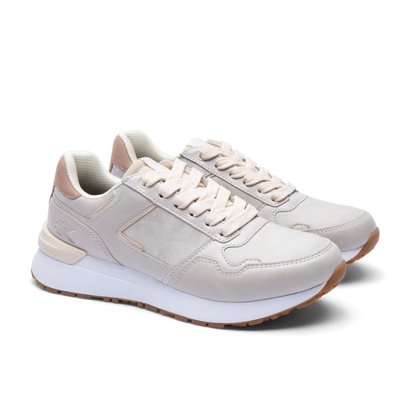 Pair of the KURU APOGEE Luxe Unisex Leather Sneakers in Taupe Gray-Gum.