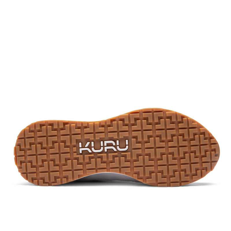 Gum KuruSole outsole of the KURU APOGEE Luxe Unisex Leather Sneaker in Taupe Gray-Gum.