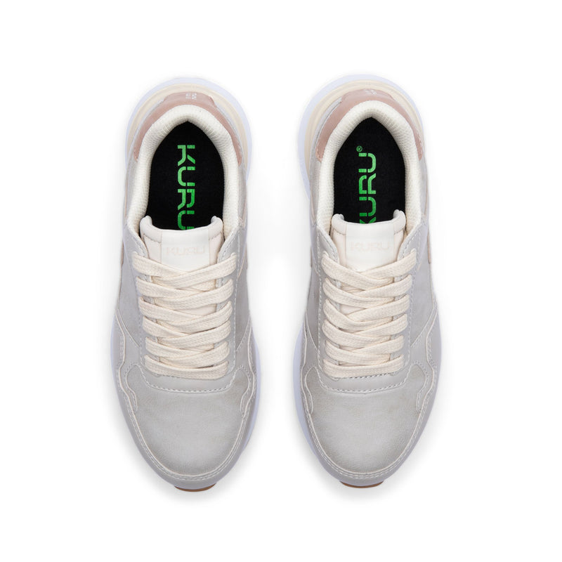 KURU APOGEE Luxe Unisex Leather Sneaker in Taupe Gray-Gum, top-down view.