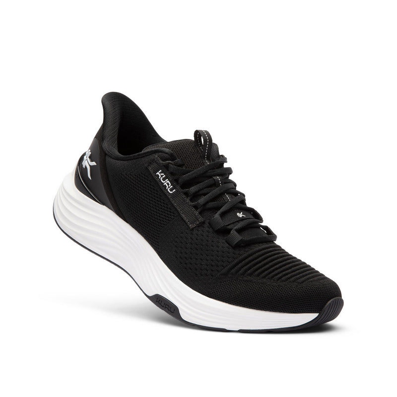 KURU ATOM 2 Men's Athletic Sneaker in Jet Black-Bright White, profile view.