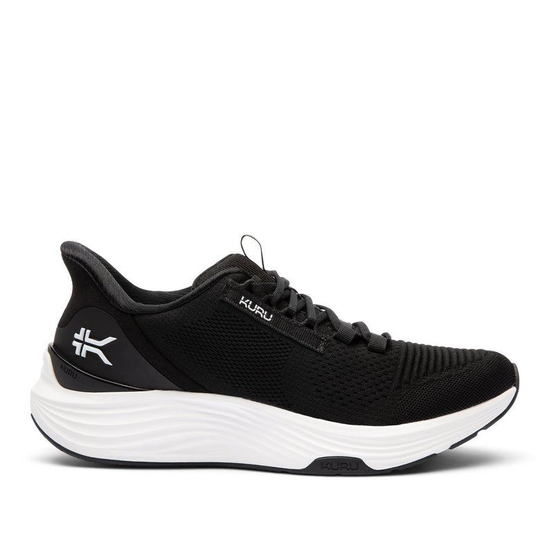 KURU ATOM 2 Men's Athletic Sneaker in Jet Black-Bright White, lateral view.
