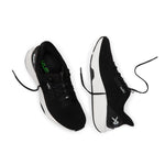 Close-up of the knit upper and lacing system on the KURU ATOM 2 Men's Athletic Sneaker in Jet Black-Bright White.