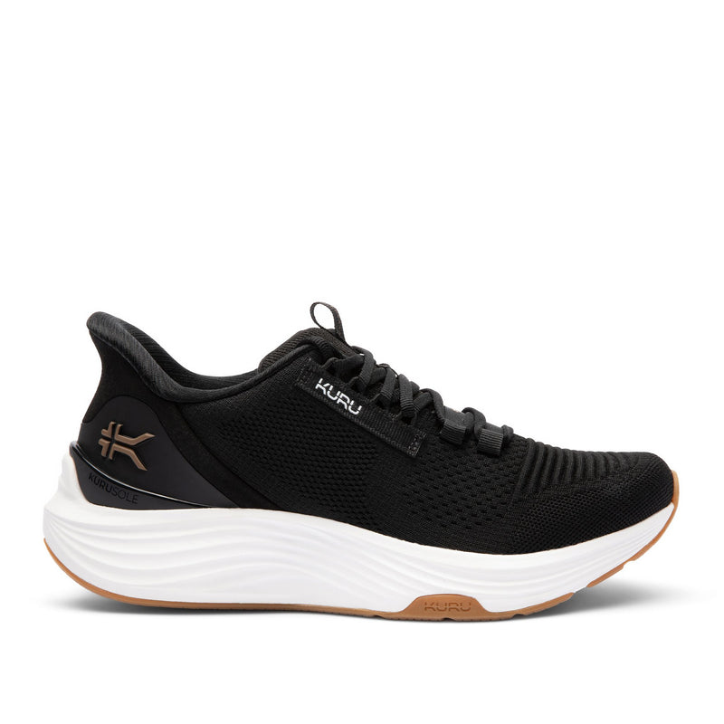 KURU ATOM 2 Men's Athletic Sneaker in Jet Black-Desert Tan, lateral view.