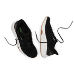 Close-up of the knit upper and lacing system on the KURU ATOM 2 Men's Athletic Sneaker in Jet Black-Desert Tan.
