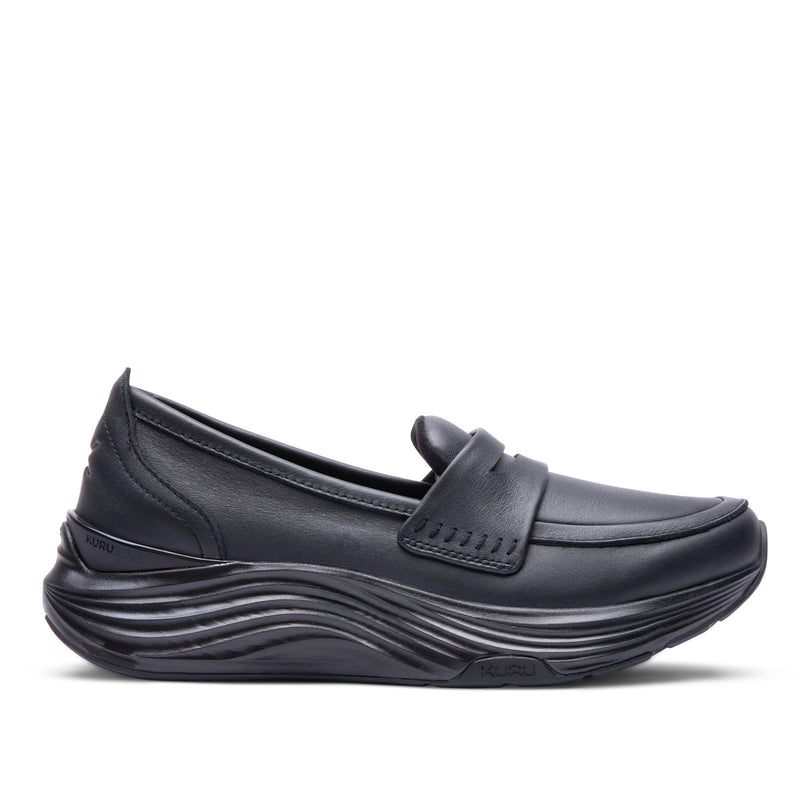 KURU ATOM 2 Vella Women's Loafer in Jet Black, lateral view.