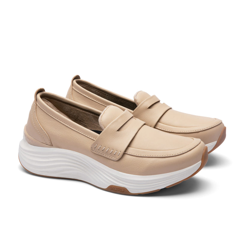 Pair of KURU ATOM 2 Vella Women's Loafers in Sand-Ecru, angled view.
