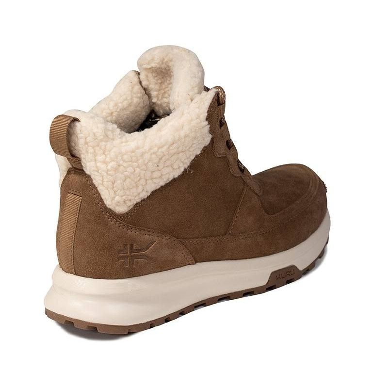 Back heel view of the KURU ATOM Lumi Women's Boot in Chestnut Brown-Buff.