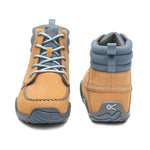 Top-down view of the KURU QUEST Women's Boot in Golden Wheat-Slate Gray-Blue Haze.