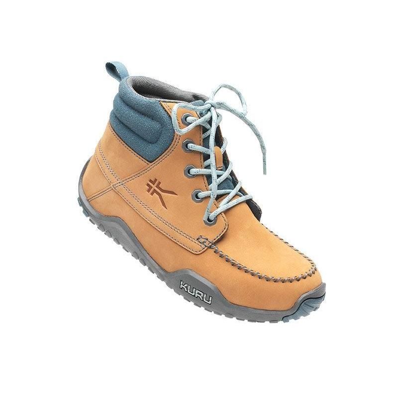 Angled profile view of the KURU QUEST Women's Boot in Golden Wheat-Slate Gray-Blue Haze.