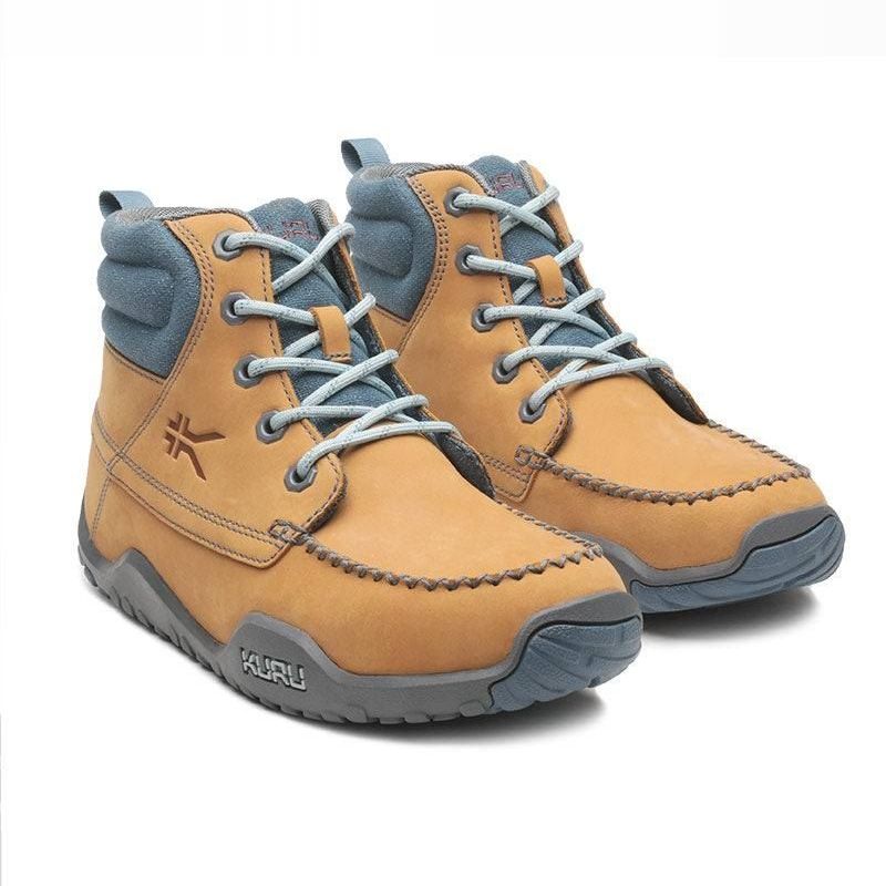 Pair of KURU QUEST Women's Boot in Golden Wheat-Slate Gray-Blue Haze, angled view.