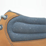 Close-up of the upper material on the KURU QUEST Women's Boot in Golden Wheat-Slate Gray-Blue Haze.
