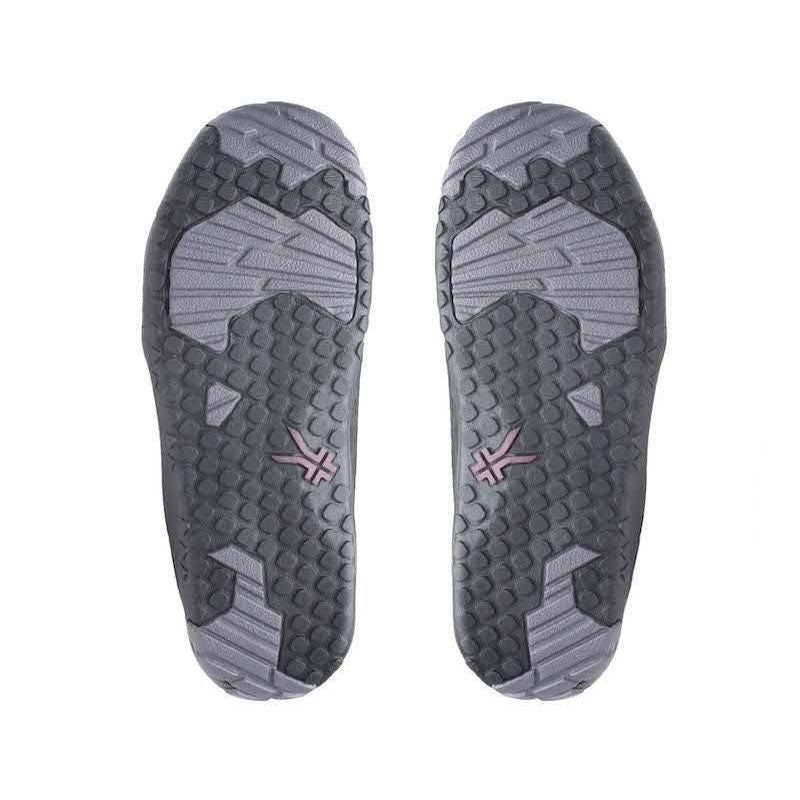 Outsole view of the KURU QUEST Women's Boot in Jet Black-Basalt-Fig Purple, showing the KURUSOLE tread.