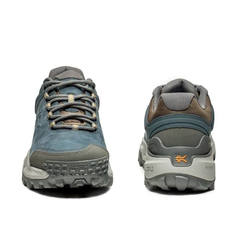 Back heel view of the KURU RIDGE Motion Women's Boot in Blue Haze-Orange Spice.