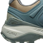 Close-up of the heel cup on the KURU RIDGE Motion Women's Boot in Blue Haze-Orange Spice.