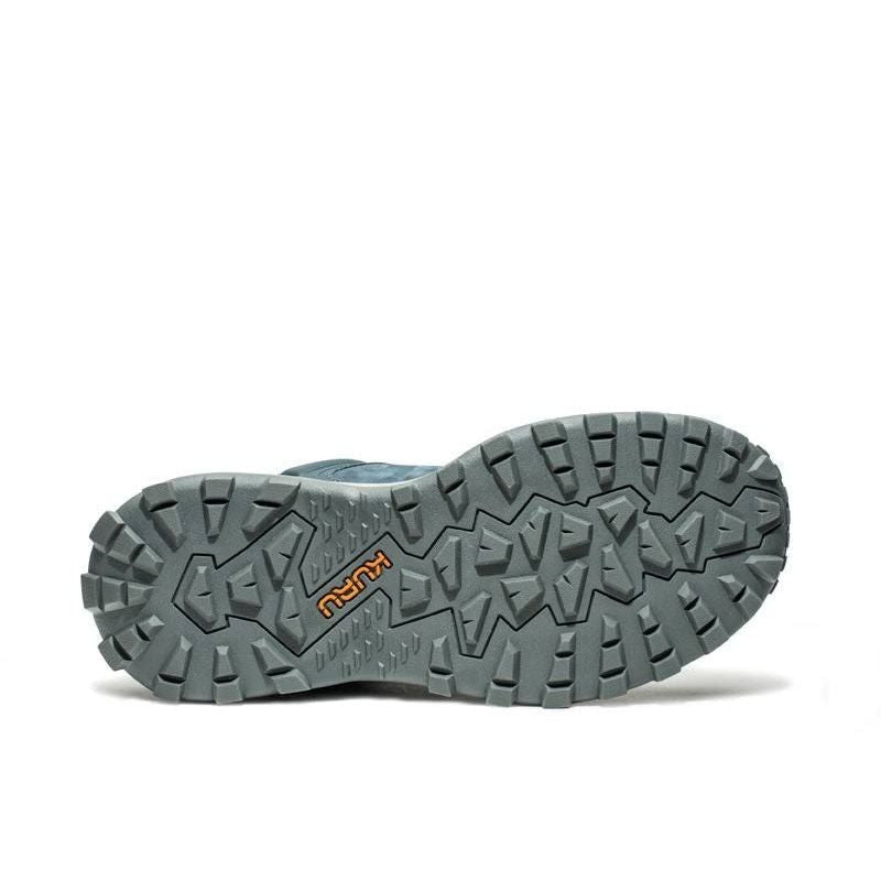 Close-up of the upper material on the KURU RIDGE Motion Women's Boot in Blue Haze-Orange Spice.