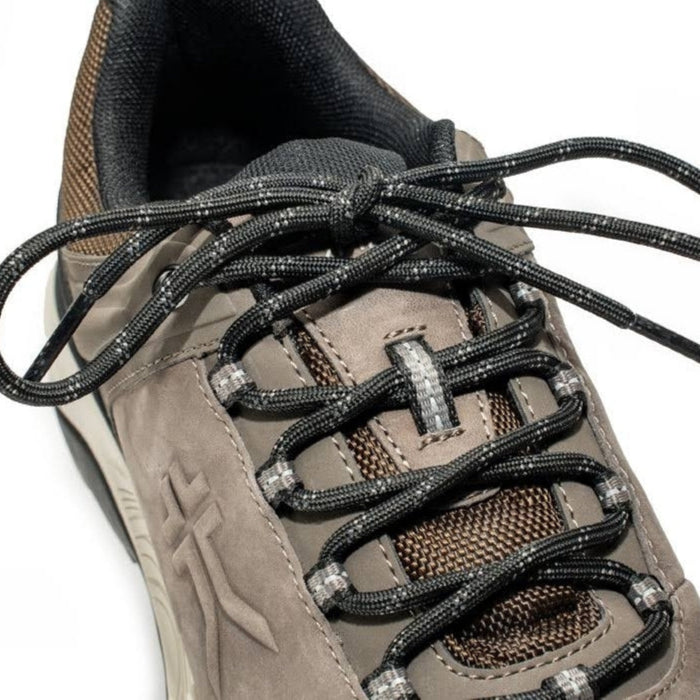 Pair of KURU RIDGE Motion Men's Boot in Rustic Taupe-Jet Black, angled view.