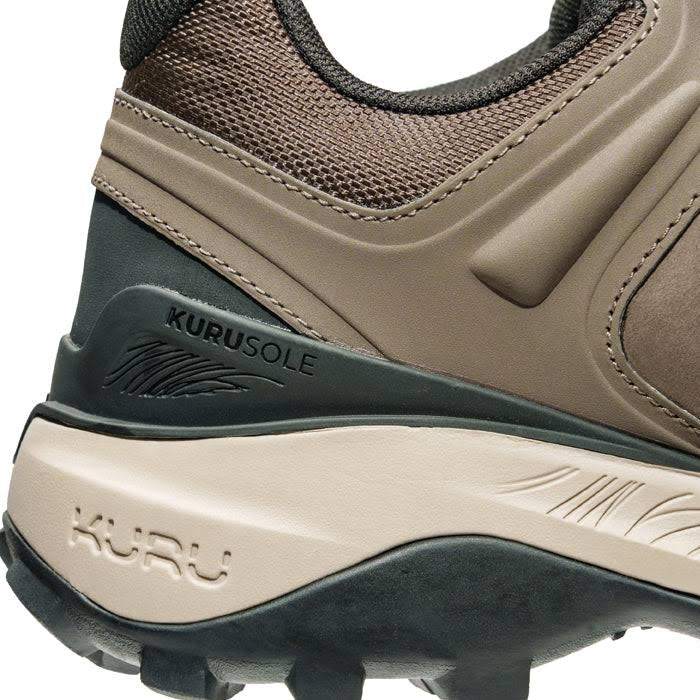 Close-up of the heel cup on the KURU RIDGE Motion Men's Boot in Rustic Taupe-Jet Black.