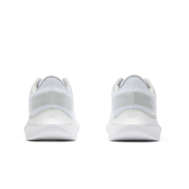 Rear view of the heel on the KURU DASH Vanta Unisex Athletic Sneaker in Bright White-Silver.