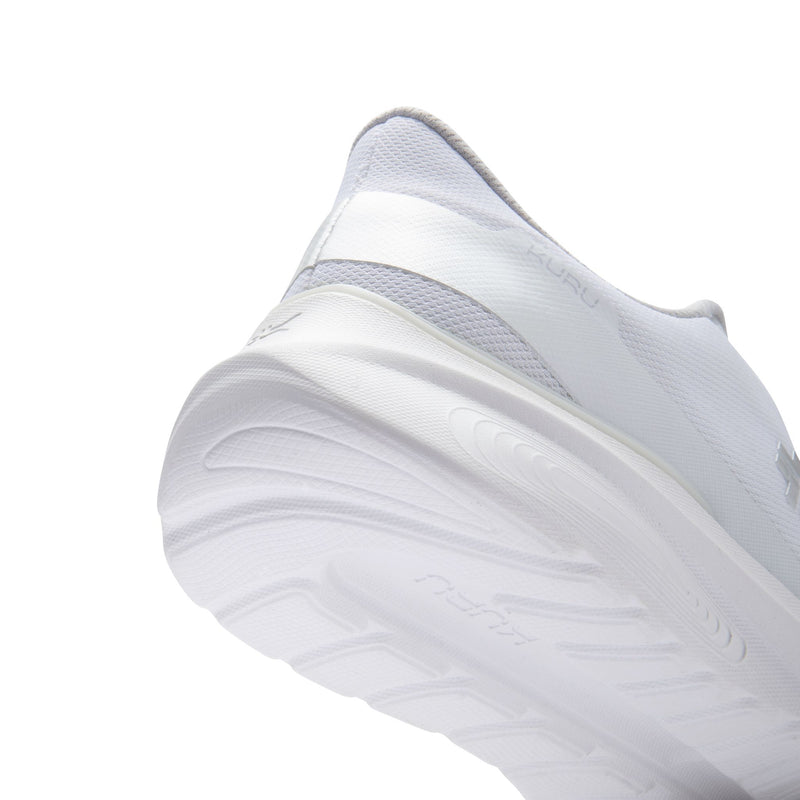 Close-up of the mesh upper on the KURU DASH Vanta Unisex Athletic Sneaker in Bright White.
