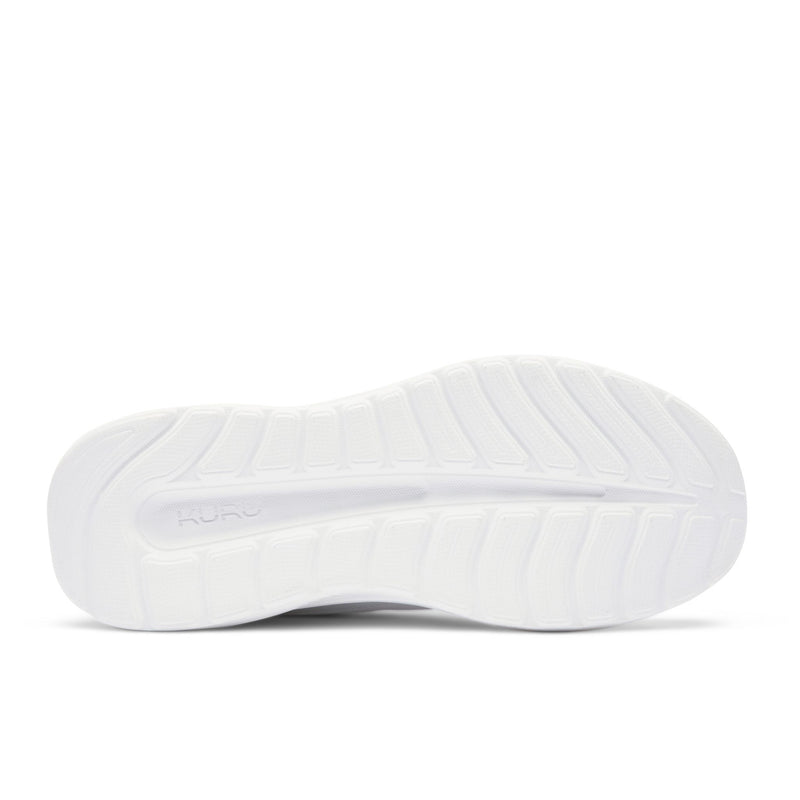 White outsole of the KURU DASH Vanta Unisex Athletic Sneaker in Bright White-Silver.