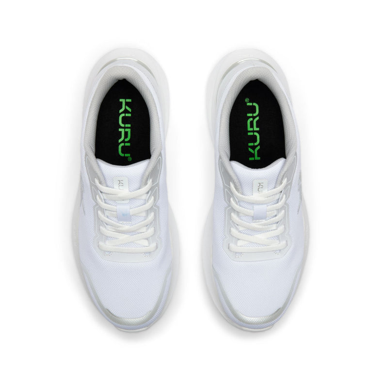 KURU DASH Vanta Unisex Athletic Sneaker in Bright White-Silver, top-down view.