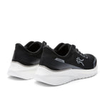 Close-up of the heel on the KURU DASH Vanta Unisex Athletic Sneaker in Jet Black-Bright White.