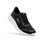 Side profile of the KURU DASH Vanta Unisex Athletic Sneaker in Jet Black-Bright White.
