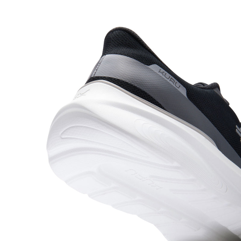KURU DASH Vanta Unisex Athletic Sneaker in Jet Black-Bright White, inner side profile.