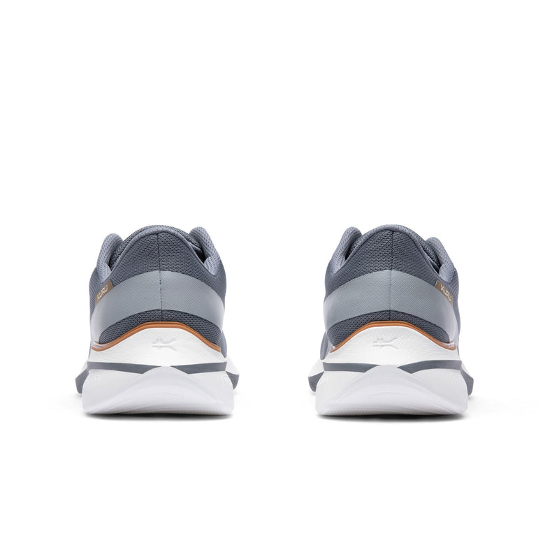 Rear view of the heel on the KURU DASH Vanta Unisex Athletic Sneaker in Smoke Gray.