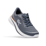 Side profile of the KURU DASH Vanta Unisex Athletic Sneaker in Smoke Gray-Toffee Brown.