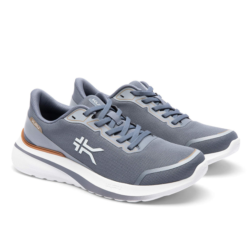 Pair of the KURU DASH Vanta Unisex Athletic Sneakers in Smoke Gray-Toffee Brown.