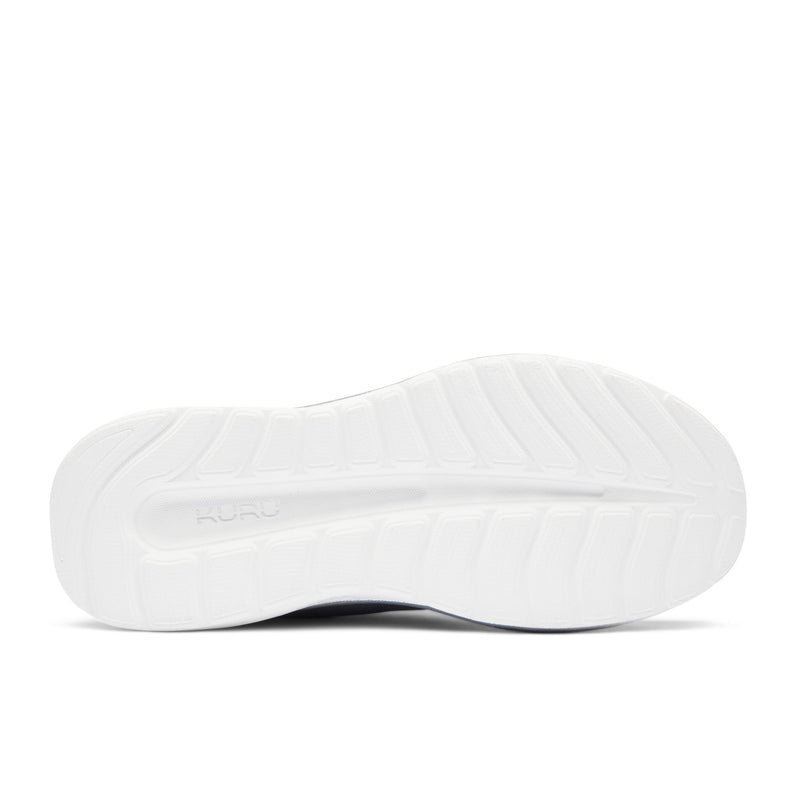 White outsole of the KURU DASH Vanta Unisex Athletic Sneaker in Smoke Gray-Toffee Brown.